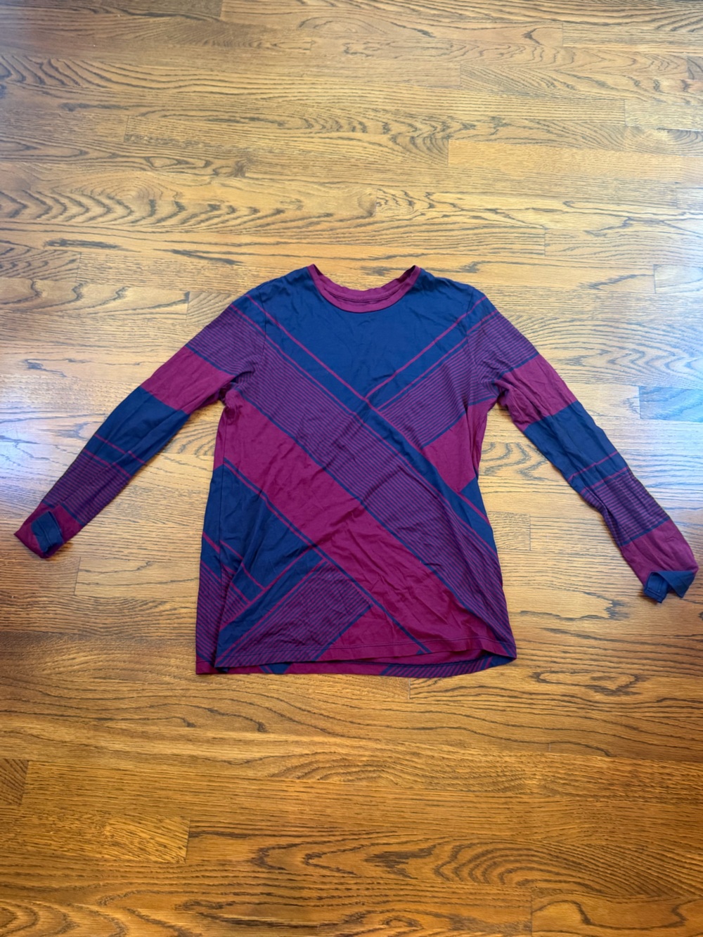 Tory Burch Striped Diagonal Long Sleeve Top in Burgundy and Navy